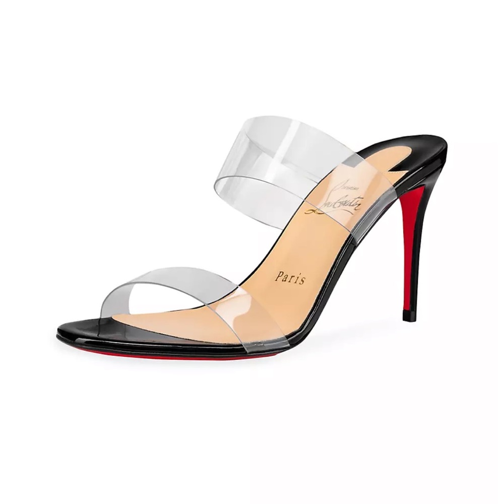Christian Louboutin Just Nothing 85 PVC & Leather Mules